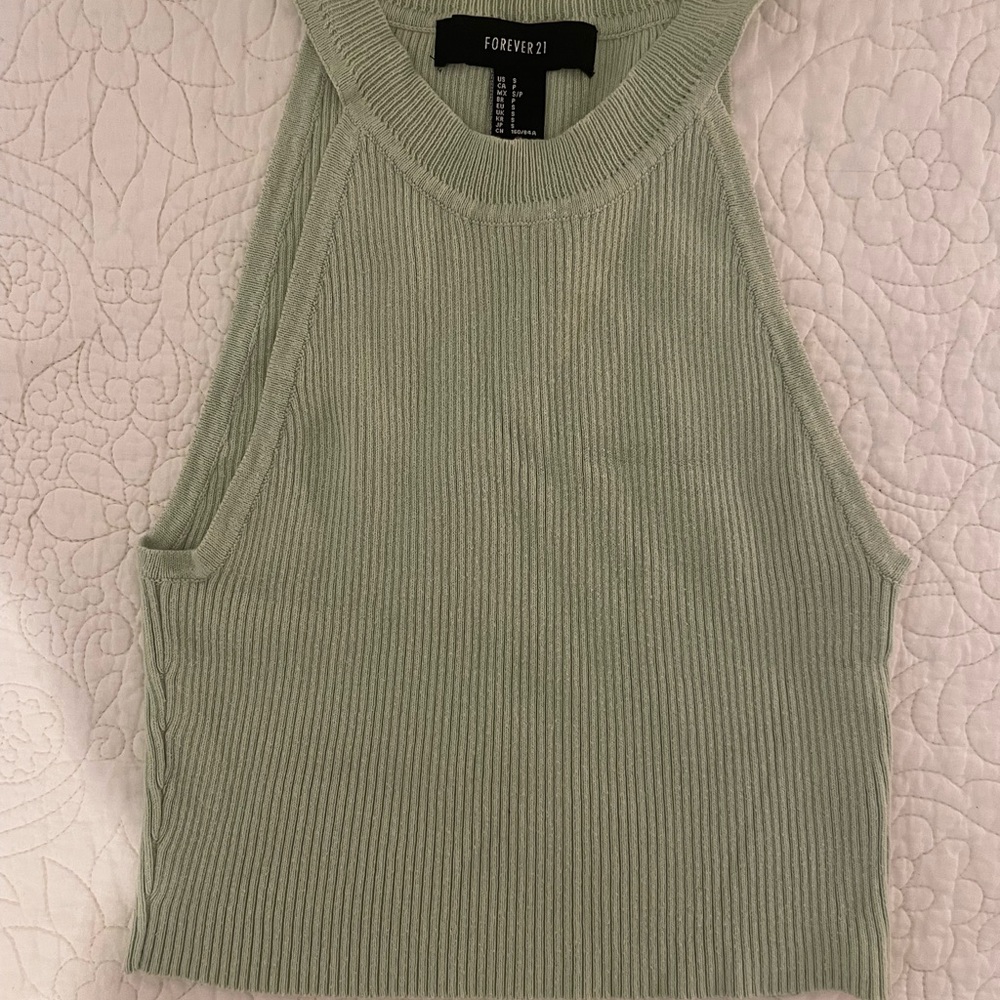 Forever 21 Green Ribbed Crop Tank Top